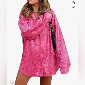 Pink Sequin Oversized Shirt
